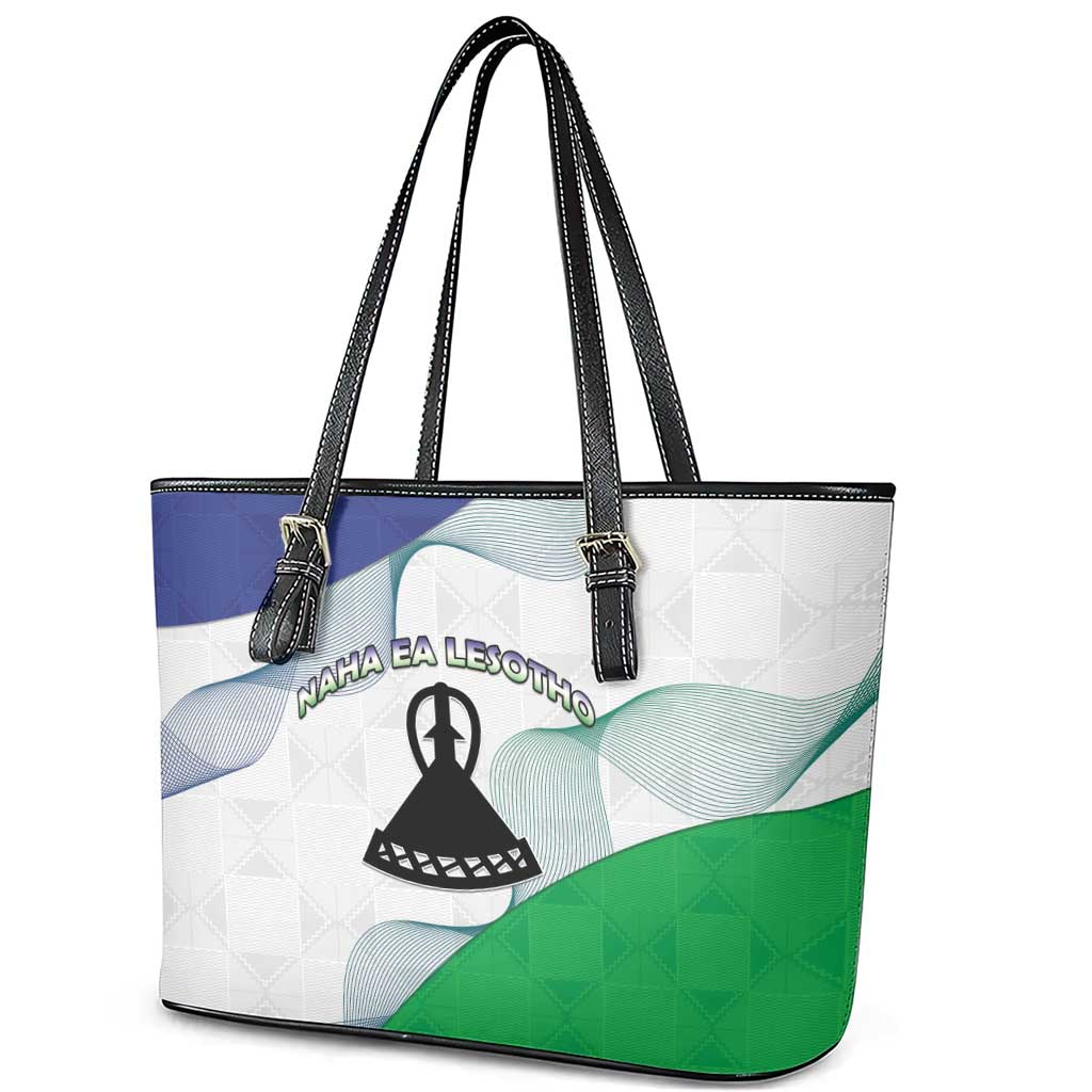 Naha ea Lesotho Leather Tote Bag Coat Of Arms With Kente Pattern - African Pride