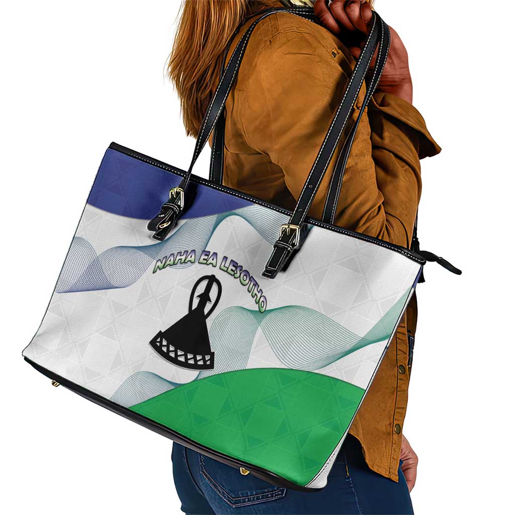 Naha ea Lesotho Leather Tote Bag Coat Of Arms With Kente Pattern - African Pride