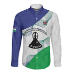 Personalized Naha ea Lesotho Long Sleeve Button Shirt Coat Of Arms With Kente Pattern - African Pride