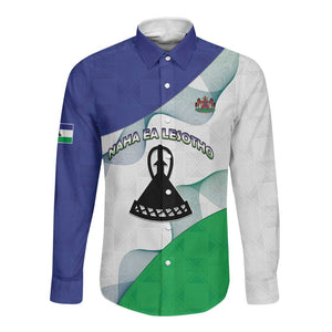 Personalized Naha ea Lesotho Long Sleeve Button Shirt Coat Of Arms With Kente Pattern - African Pride