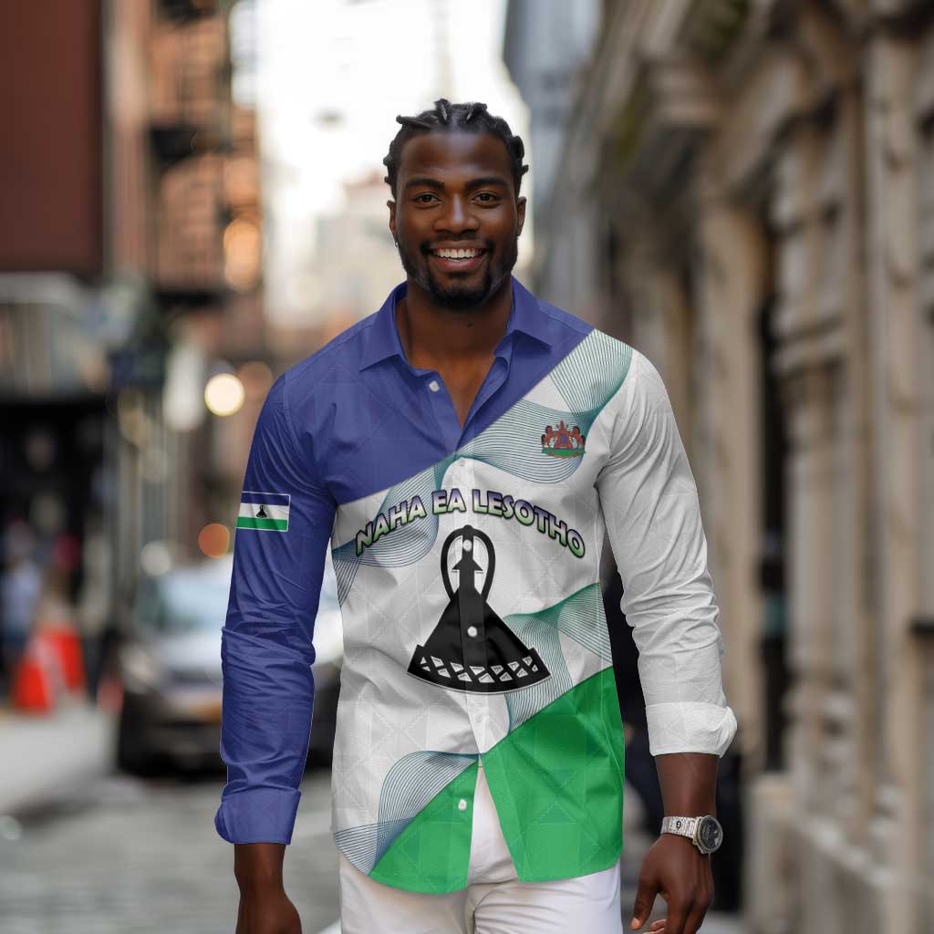 Personalized Naha ea Lesotho Long Sleeve Button Shirt Coat Of Arms With Kente Pattern - African Pride