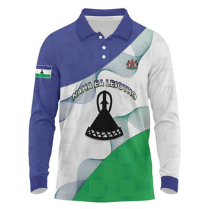 Personalized Naha ea Lesotho Long Sleeve Polo Shirt Coat Of Arms With Kente Pattern - African Pride