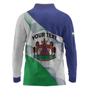Personalized Naha ea Lesotho Long Sleeve Polo Shirt Coat Of Arms With Kente Pattern - African Pride