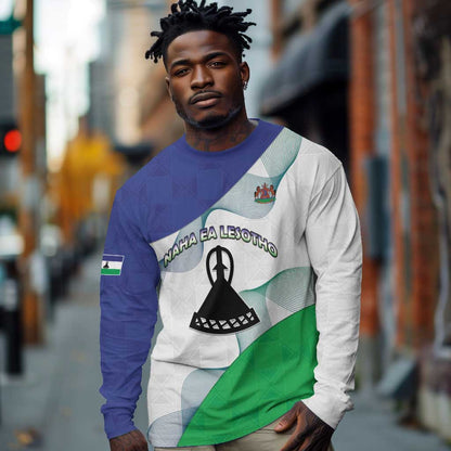 Personalized Naha ea Lesotho Long Sleeve Shirt Coat Of Arms With Kente Pattern - African Pride