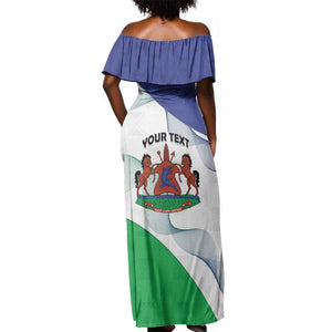 Personalized Naha ea Lesotho Off Shoulder Maxi Dress Coat Of Arms With Kente Pattern - African Pride