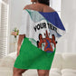 Personalized Naha ea Lesotho Off Shoulder Short Dress Coat Of Arms With Kente Pattern - African Pride