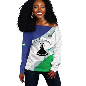 Personalized Naha ea Lesotho Off Shoulder Sweater Coat Of Arms With Kente Pattern - African Pride