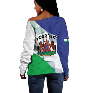 Personalized Naha ea Lesotho Off Shoulder Sweater Coat Of Arms With Kente Pattern - African Pride
