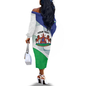 Personalized Naha ea Lesotho Off The Shoulder Long Sleeve Dress Coat Of Arms With Kente Pattern - African Pride