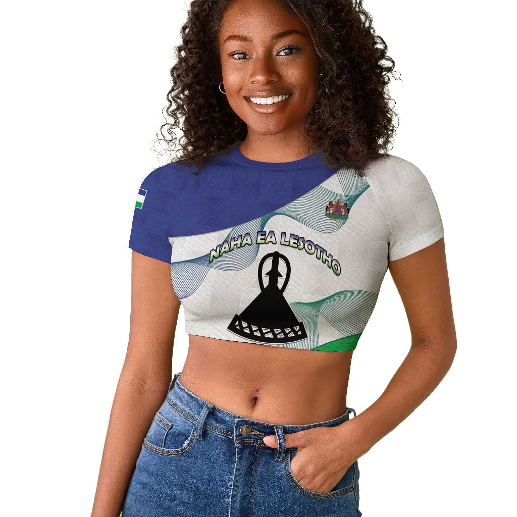 Personalized Naha ea Lesotho Raglan Cropped T shirt Coat Of Arms With Kente Pattern - African Pride