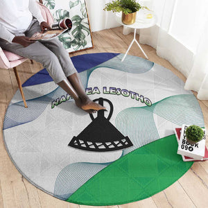 Naha ea Lesotho Round Carpet Coat Of Arms With Kente Pattern - African Pride
