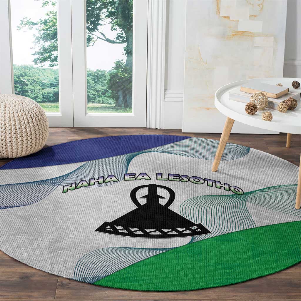 Naha ea Lesotho Round Carpet Coat Of Arms With Kente Pattern - African Pride