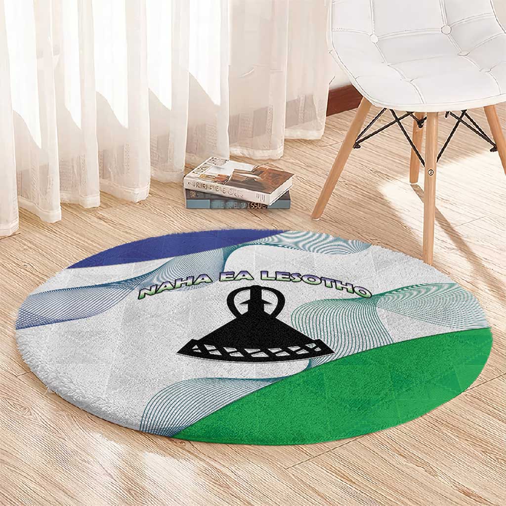 Naha ea Lesotho Round Carpet Coat Of Arms With Kente Pattern - African Pride