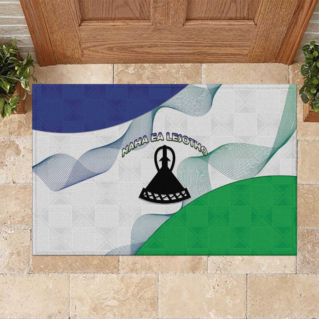 Naha ea Lesotho Rubber Doormat Coat Of Arms With Kente Pattern - African Pride