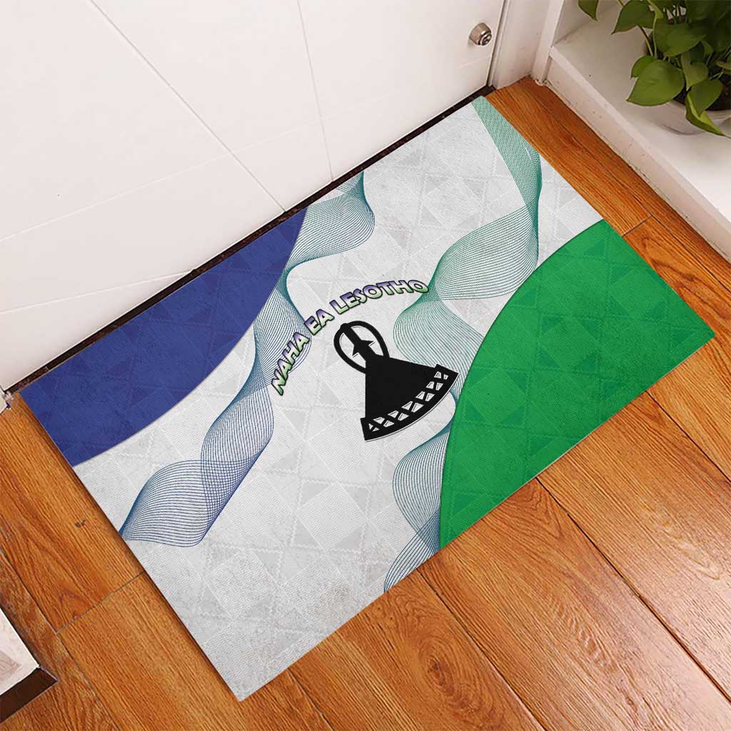 Naha ea Lesotho Rubber Doormat Coat Of Arms With Kente Pattern - African Pride