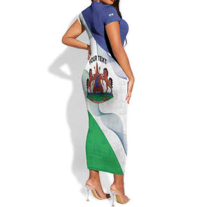 Personalized Naha ea Lesotho Short Sleeve Bodycon Dress Coat Of Arms With Kente Pattern - African Pride