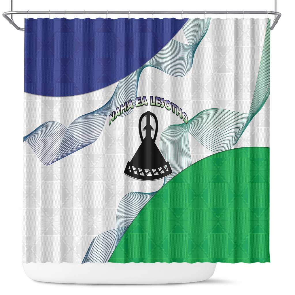 Naha ea Lesotho Shower Curtain Coat Of Arms With Kente Pattern - African Pride