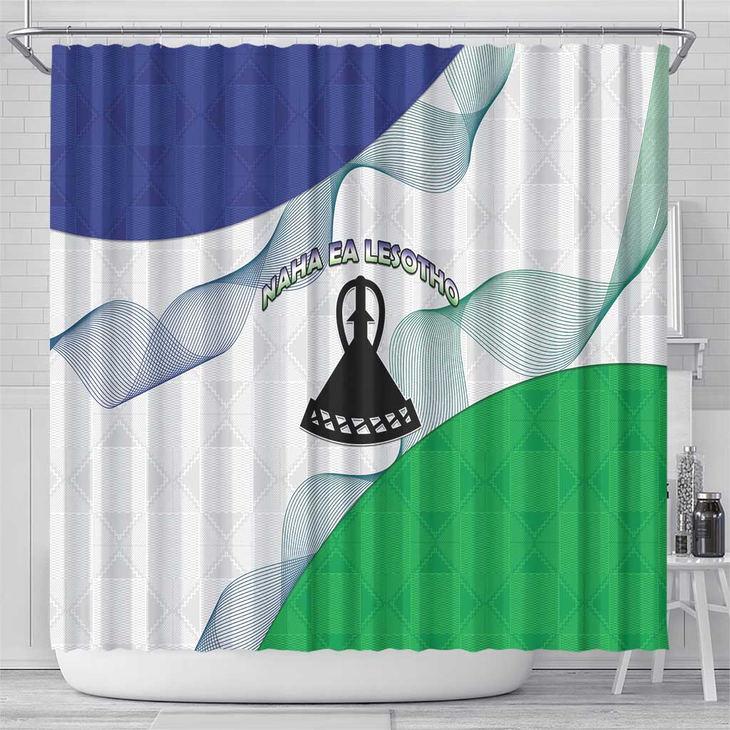 Naha ea Lesotho Shower Curtain Coat Of Arms With Kente Pattern - African Pride