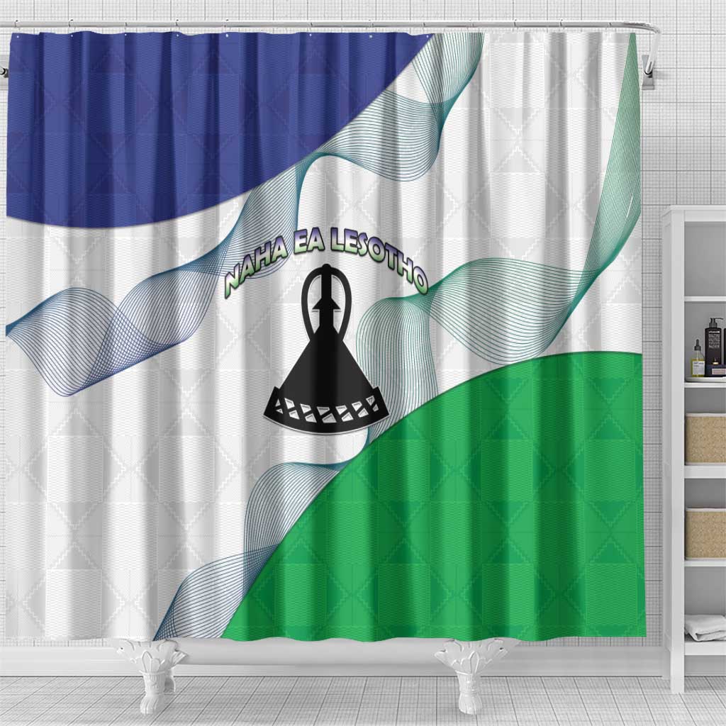 Naha ea Lesotho Shower Curtain Coat Of Arms With Kente Pattern - African Pride