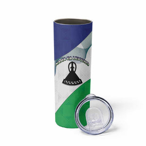 Personalized Naha ea Lesotho Skinny Tumbler Coat Of Arms With Kente Pattern - African Pride