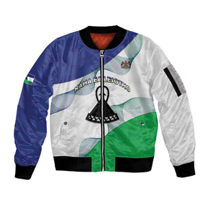 Personalized Naha ea Lesotho Sleeve Zip Bomber Jacket Coat Of Arms With Kente Pattern - African Pride
