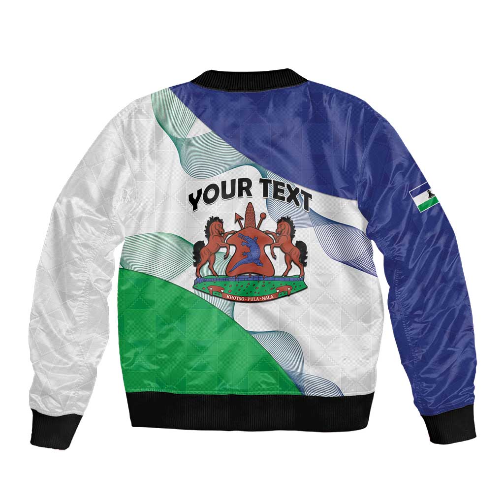 Personalized Naha ea Lesotho Sleeve Zip Bomber Jacket Coat Of Arms With Kente Pattern - African Pride