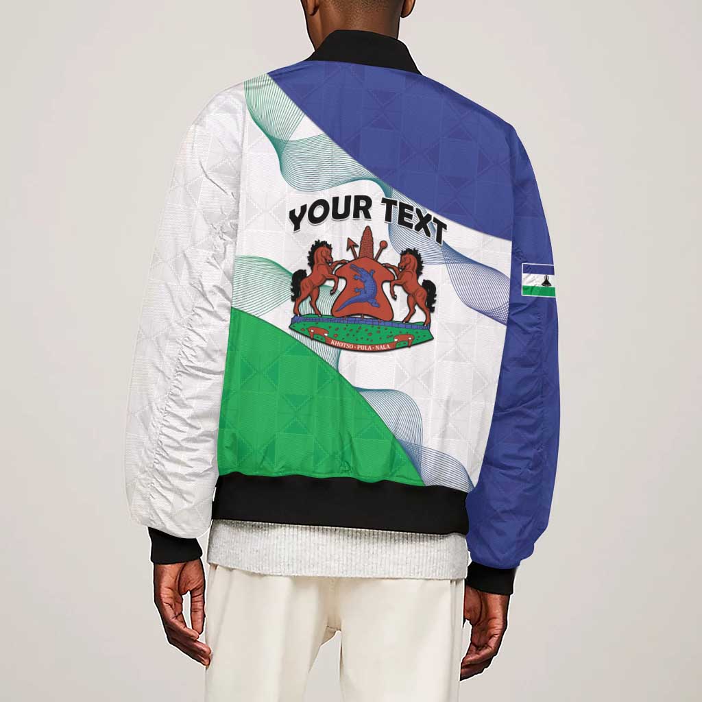 Personalized Naha ea Lesotho Sleeve Zip Bomber Jacket Coat Of Arms With Kente Pattern - African Pride