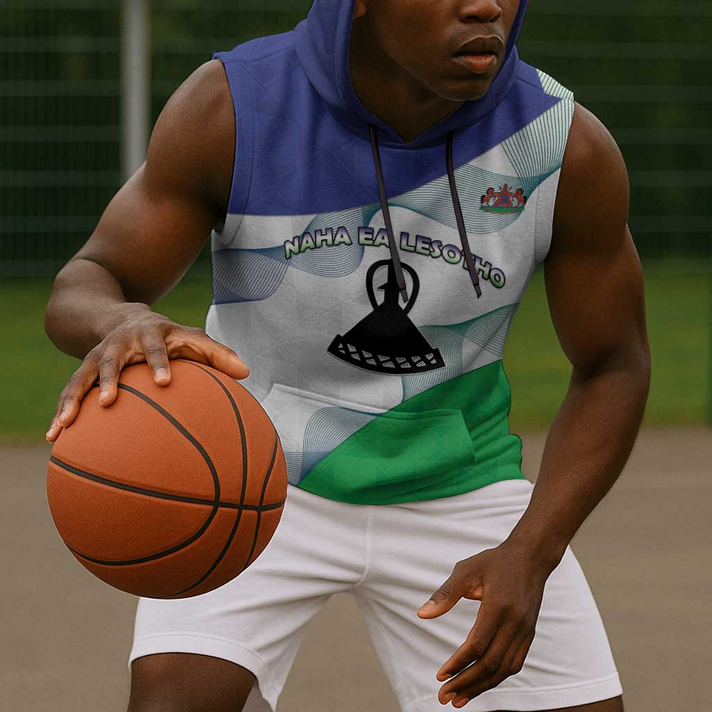 Personalized Naha ea Lesotho Sleeveless Hoodie Coat Of Arms With Kente Pattern - African Pride