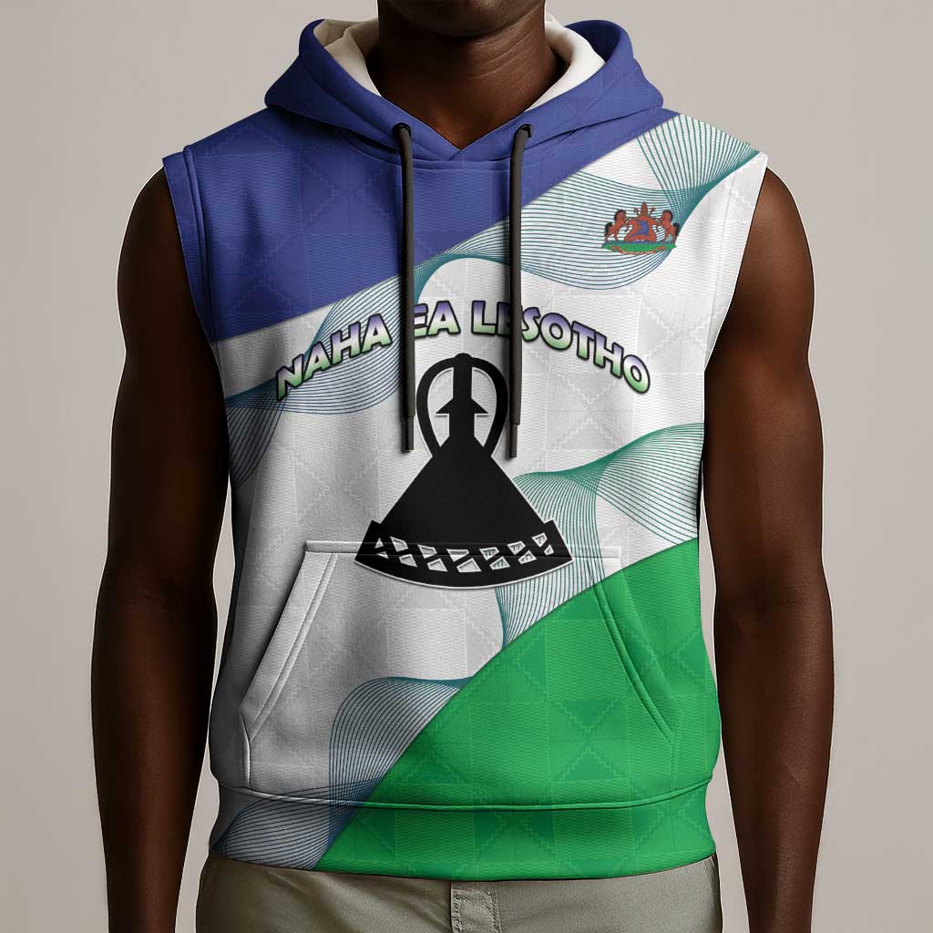 Personalized Naha ea Lesotho Sleeveless Hoodie Coat Of Arms With Kente Pattern - African Pride