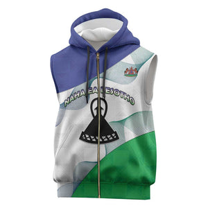 Personalized Naha ea Lesotho Sleeveless Zip Hoodie Coat Of Arms With Kente Pattern - African Pride