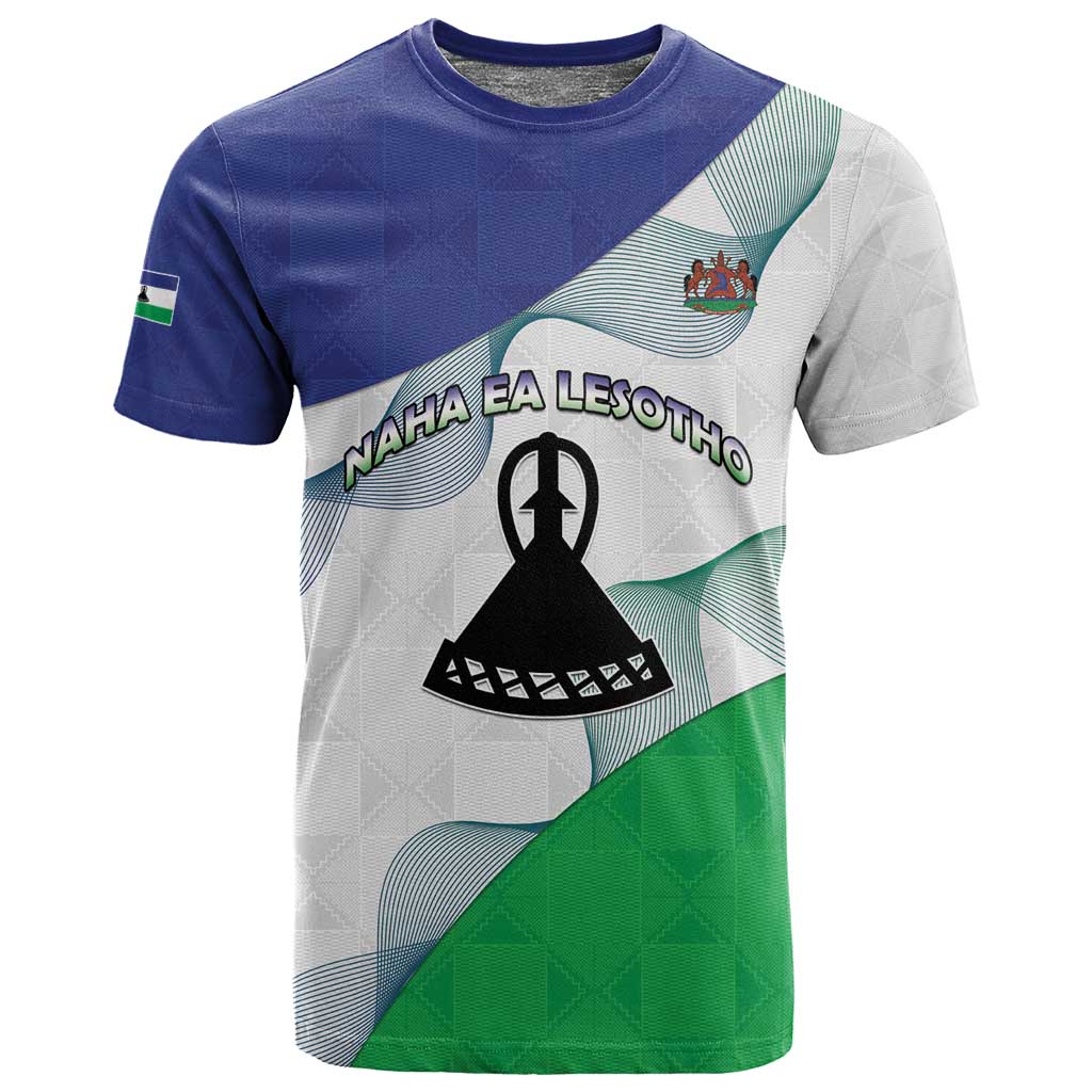 Personalized Naha ea Lesotho T shirt Coat Of Arms With Kente Pattern - African Pride
