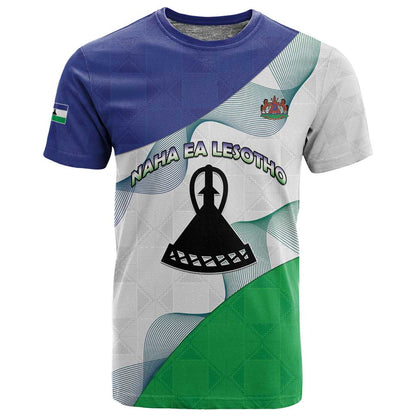 Personalized Naha ea Lesotho T shirt Coat Of Arms With Kente Pattern - African Pride