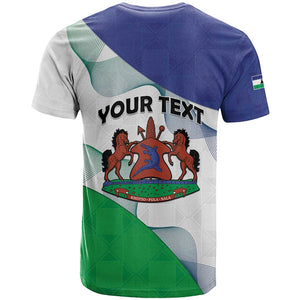 Personalized Naha ea Lesotho T shirt Coat Of Arms With Kente Pattern - African Pride