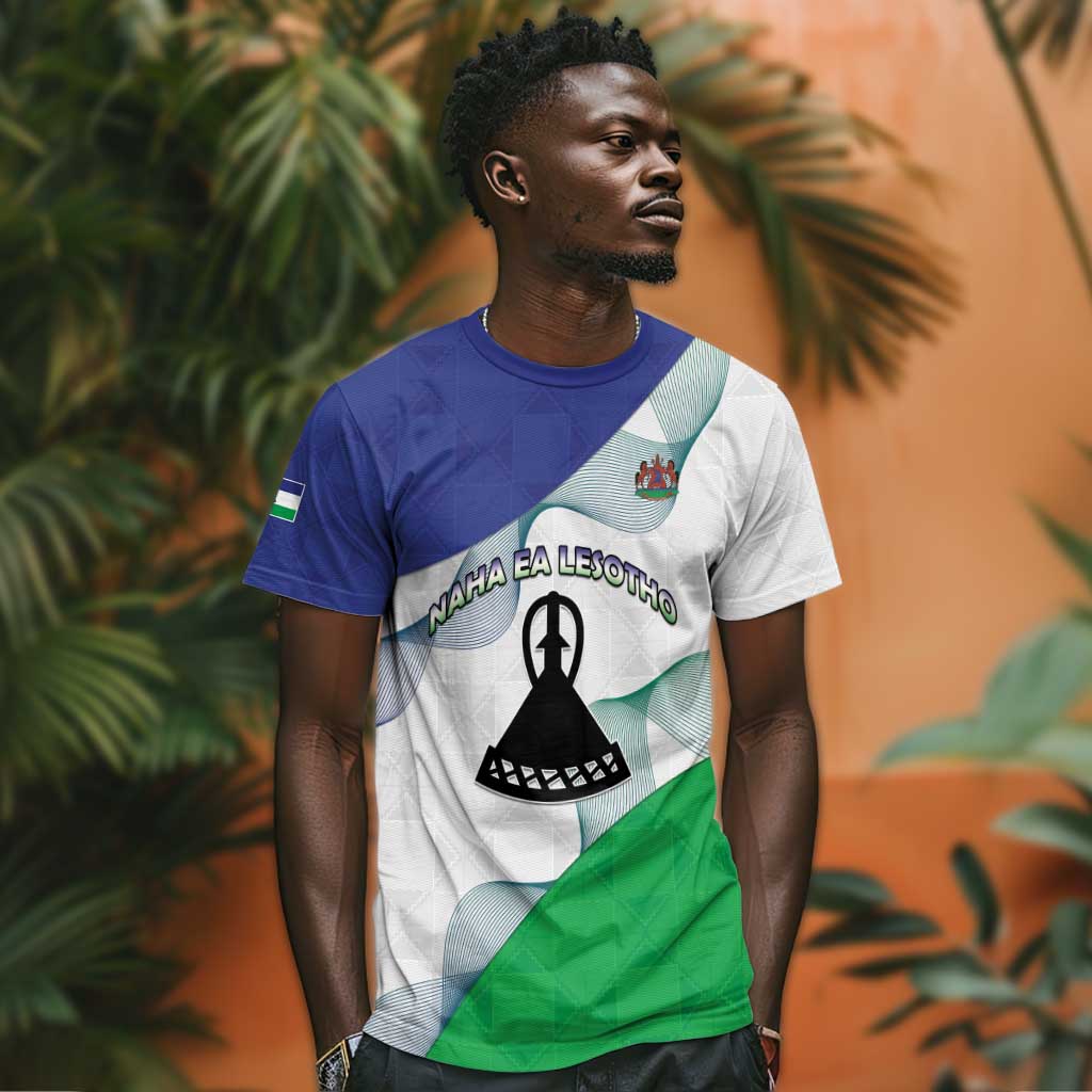 Personalized Naha ea Lesotho T shirt Coat Of Arms With Kente Pattern - African Pride