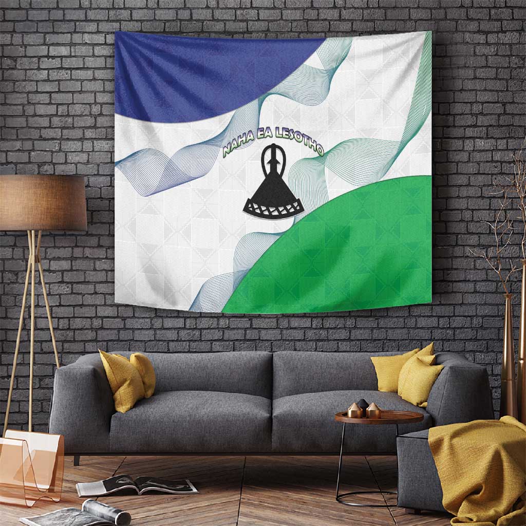 Naha ea Lesotho Tapestry Coat Of Arms With Kente Pattern - African Pride