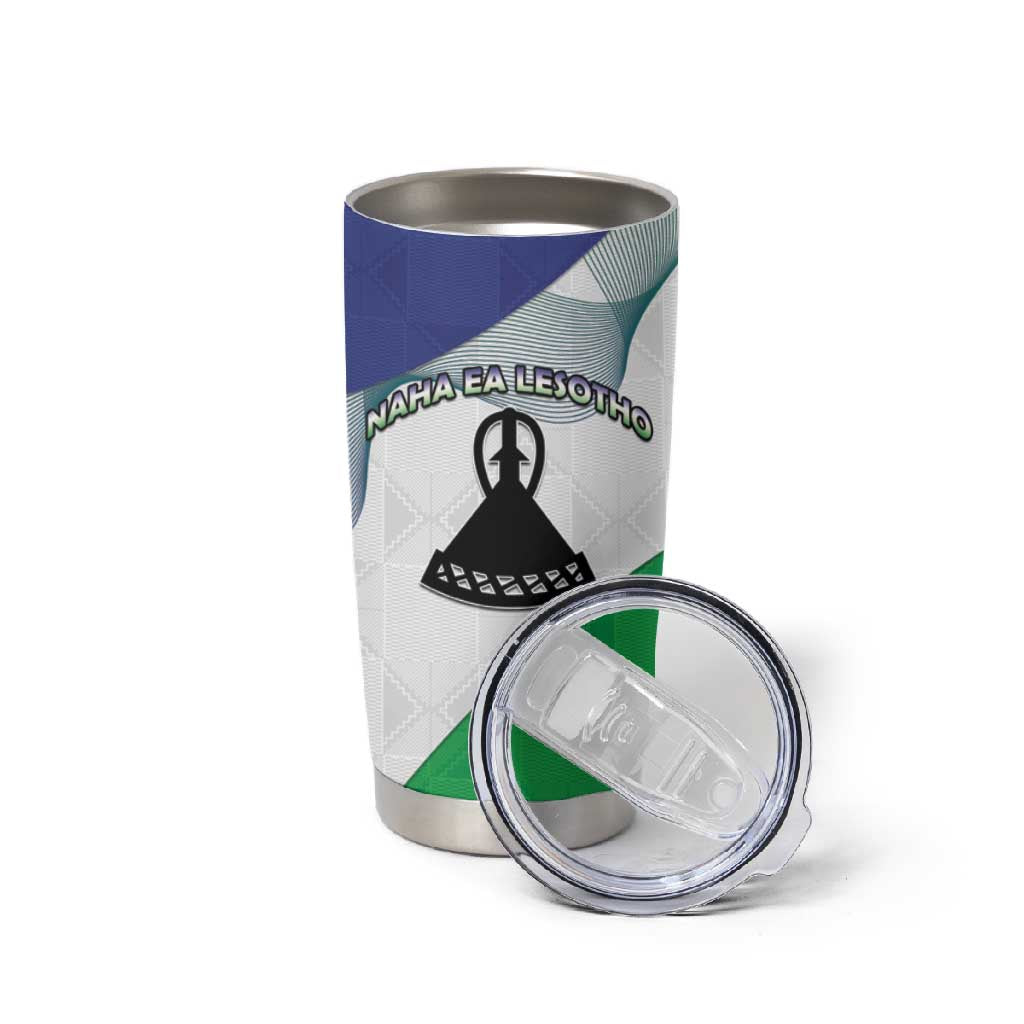 Personalized Naha ea Lesotho Tumbler Cup Coat Of Arms With Kente Pattern - African Pride