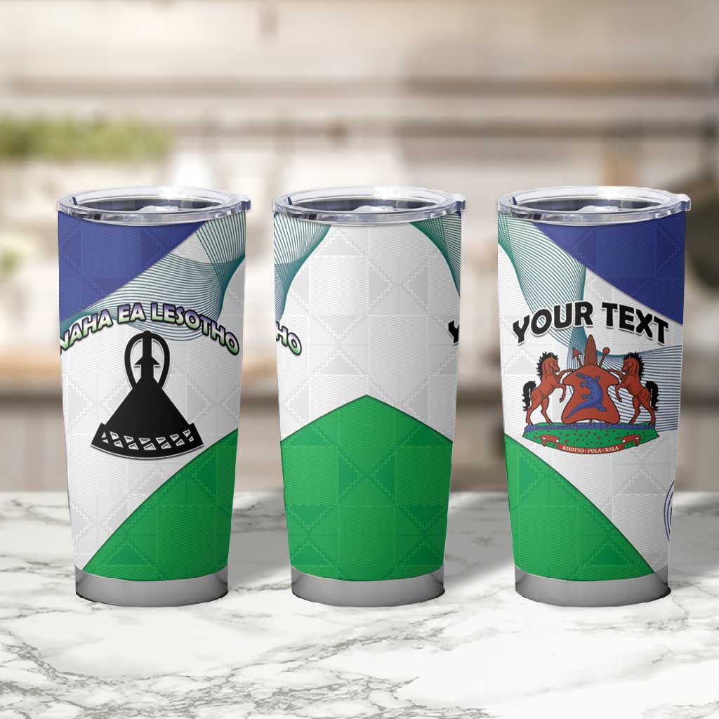Personalized Naha ea Lesotho Tumbler Cup Coat Of Arms With Kente Pattern - African Pride