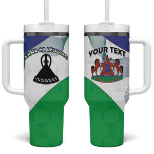 Personalized Naha ea Lesotho Tumbler With Handle Coat Of Arms With Kente Pattern - African Pride