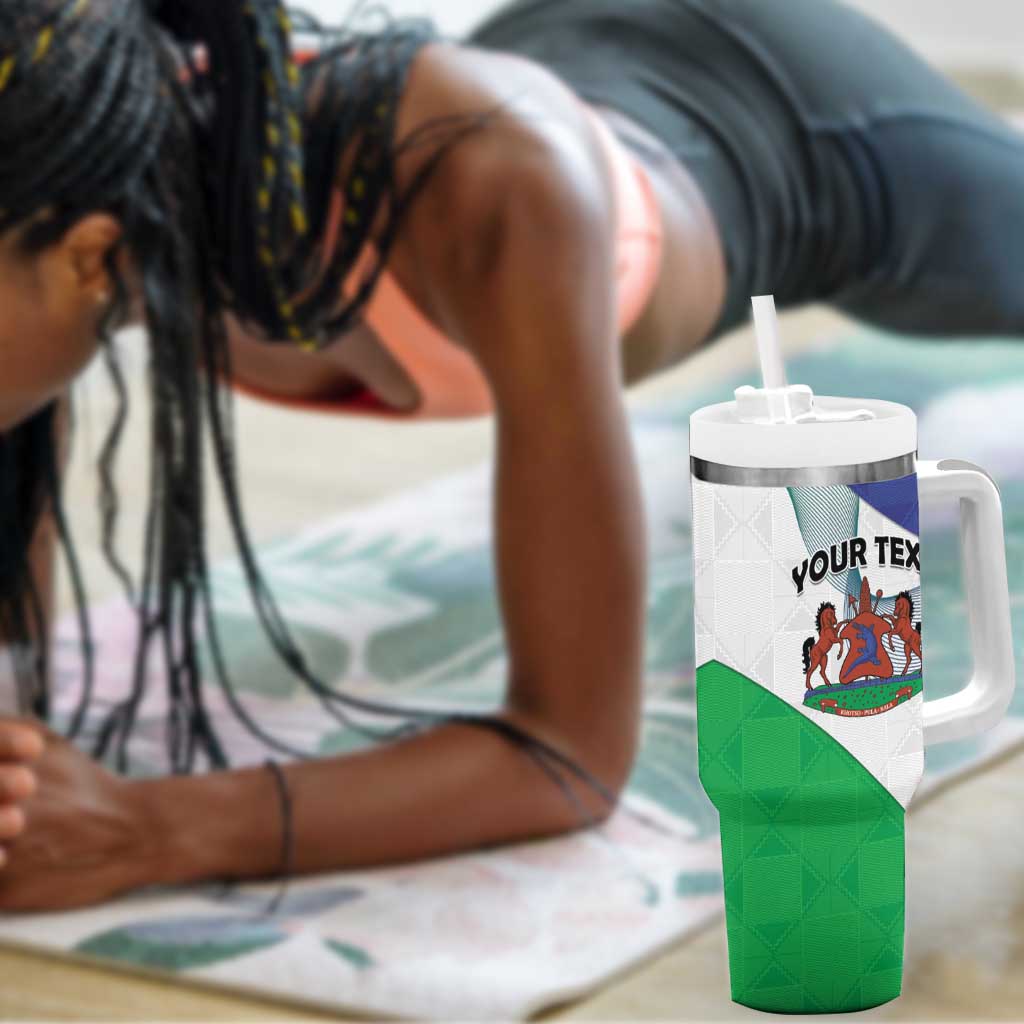 Personalized Naha ea Lesotho Tumbler With Handle Coat Of Arms With Kente Pattern - African Pride