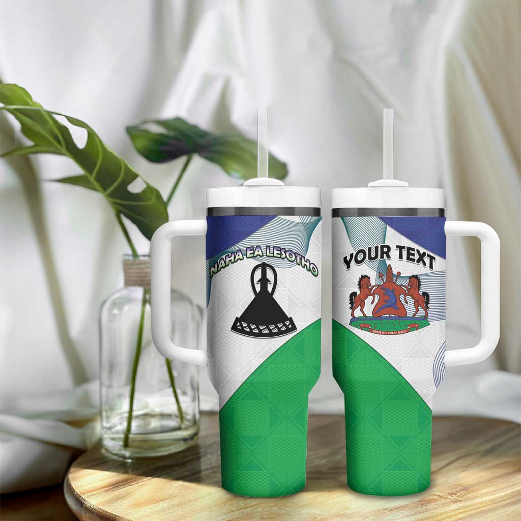 Personalized Naha ea Lesotho Tumbler With Handle Coat Of Arms With Kente Pattern - African Pride