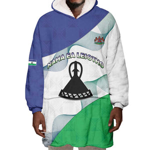 Personalized Naha ea Lesotho Wearable Blanket Hoodie Coat Of Arms With Kente Pattern - African Pride
