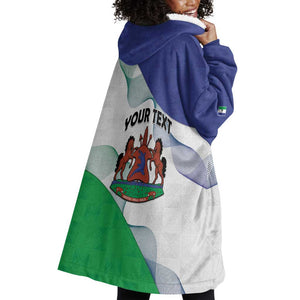Personalized Naha ea Lesotho Wearable Blanket Hoodie Coat Of Arms With Kente Pattern - African Pride