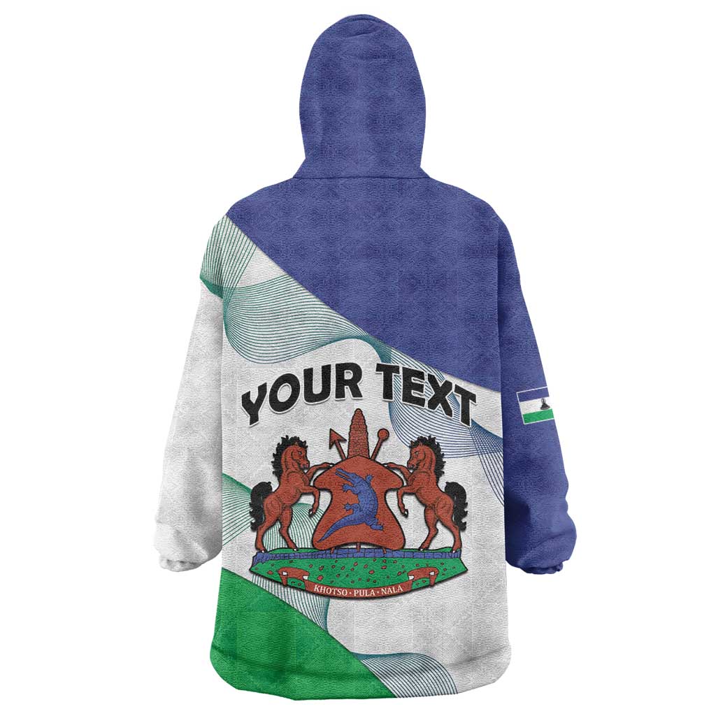 Personalized Naha ea Lesotho Wearable Blanket Hoodie Coat Of Arms With Kente Pattern - African Pride