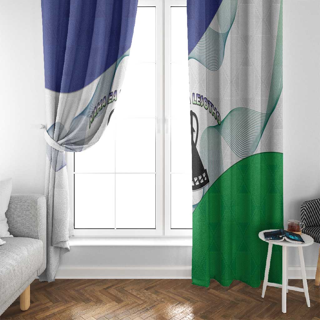 Naha ea Lesotho Window Curtain Coat Of Arms With Kente Pattern - African Pride