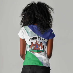 Personalized Naha ea Lesotho Women V-Neck T-Shirt Coat Of Arms With Kente Pattern - African Pride