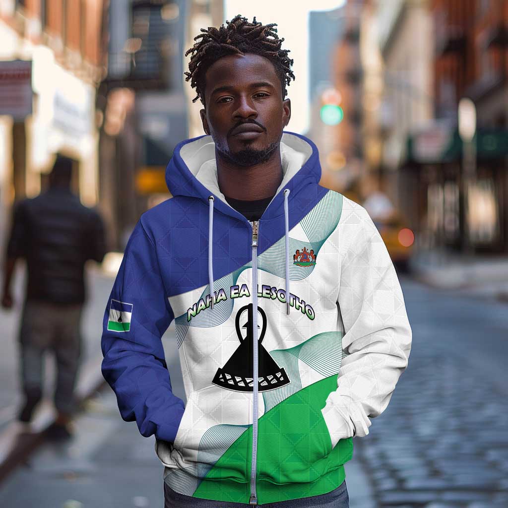 Personalized Naha ea Lesotho Zip Hoodie Coat Of Arms With Kente Pattern - African Pride