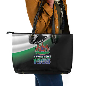 Happy Lesotho Independence Day Leather Tote Bag Khotso Pula Nala - African Pride