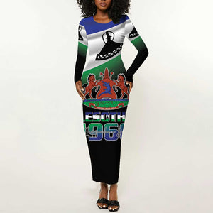 Happy Lesotho Independence Day Long Sleeve Bodycon Dress Khotso Pula Nala - African Pride
