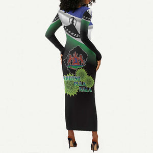 Happy Lesotho Independence Day Long Sleeve Bodycon Dress Khotso Pula Nala - African Pride