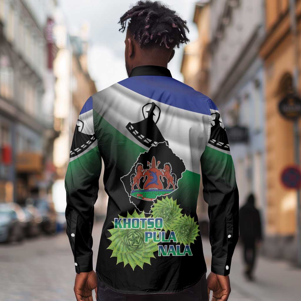 Happy Lesotho Independence Day Long Sleeve Button Shirt Khotso Pula Nala - African Pride